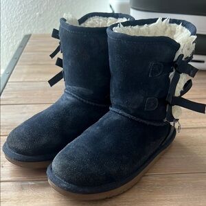 Koolaburra Black Suede Ankle Boots with Bow Detail